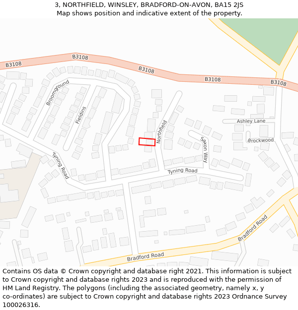 3, NORTHFIELD, WINSLEY, BRADFORD-ON-AVON, BA15 2JS: Location map and indicative extent of plot