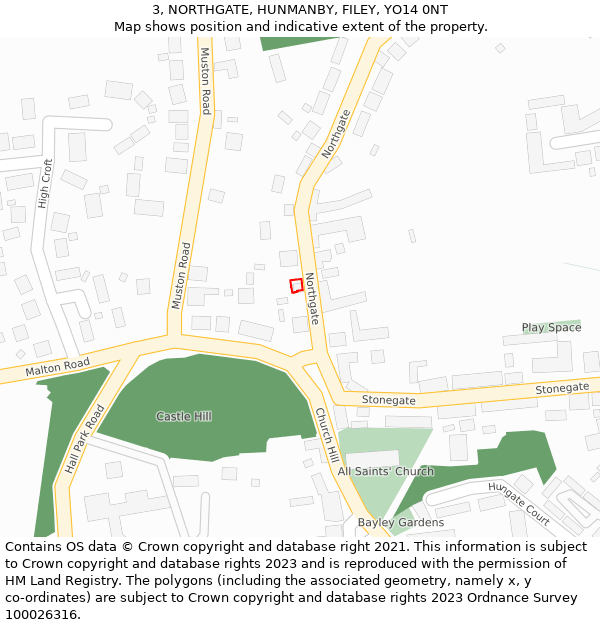 3, NORTHGATE, HUNMANBY, FILEY, YO14 0NT: Location map and indicative extent of plot