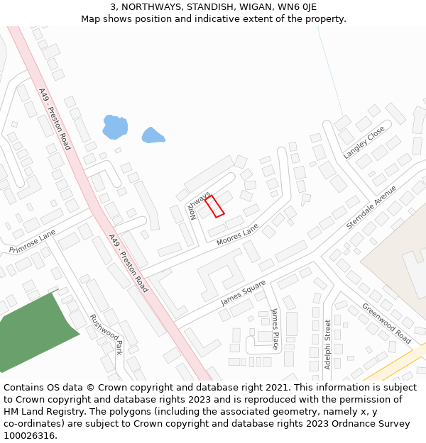 3, NORTHWAYS, STANDISH, WIGAN, WN6 0JE: Location map and indicative extent of plot