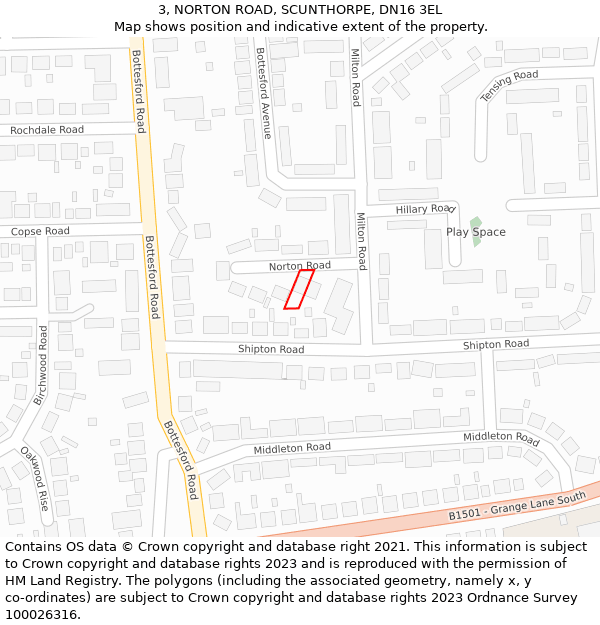 3, NORTON ROAD, SCUNTHORPE, DN16 3EL: Location map and indicative extent of plot