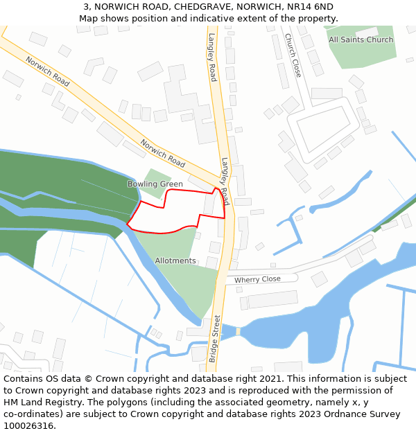 3, NORWICH ROAD, CHEDGRAVE, NORWICH, NR14 6ND: Location map and indicative extent of plot