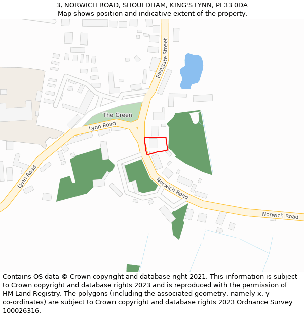 3, NORWICH ROAD, SHOULDHAM, KING'S LYNN, PE33 0DA: Location map and indicative extent of plot