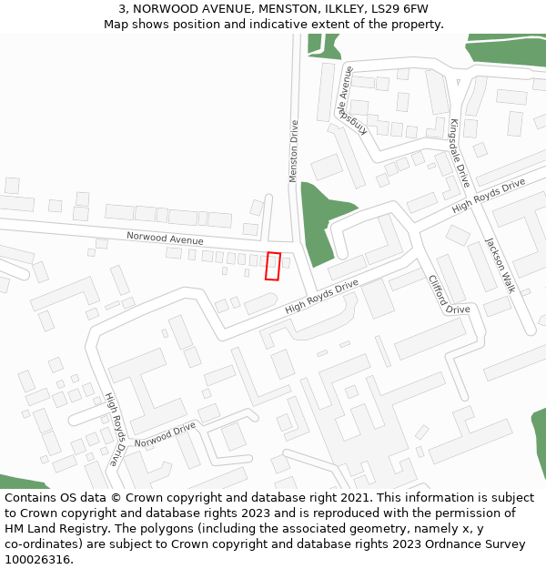 3, NORWOOD AVENUE, MENSTON, ILKLEY, LS29 6FW: Location map and indicative extent of plot