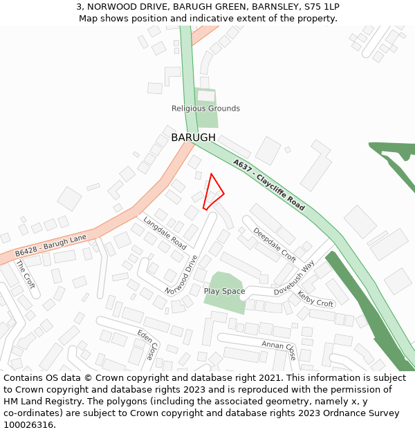 3, NORWOOD DRIVE, BARUGH GREEN, BARNSLEY, S75 1LP: Location map and indicative extent of plot