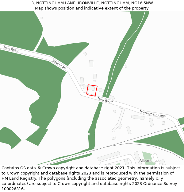 3, NOTTINGHAM LANE, IRONVILLE, NOTTINGHAM, NG16 5NW: Location map and indicative extent of plot