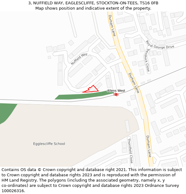 3, NUFFIELD WAY, EAGLESCLIFFE, STOCKTON-ON-TEES, TS16 0FB: Location map and indicative extent of plot