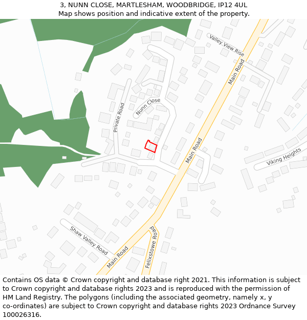 3, NUNN CLOSE, MARTLESHAM, WOODBRIDGE, IP12 4UL: Location map and indicative extent of plot
