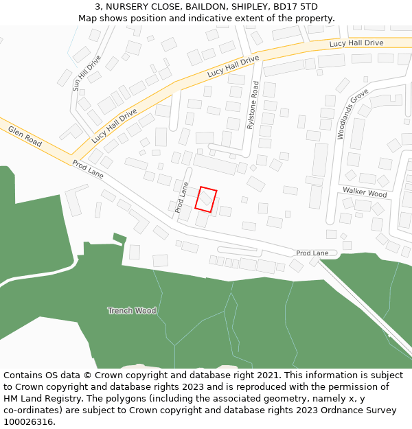 3, NURSERY CLOSE, BAILDON, SHIPLEY, BD17 5TD: Location map and indicative extent of plot