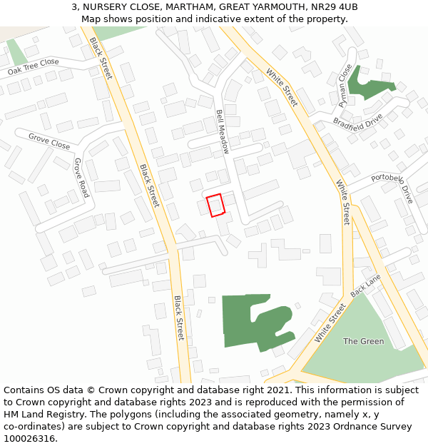 3, NURSERY CLOSE, MARTHAM, GREAT YARMOUTH, NR29 4UB: Location map and indicative extent of plot