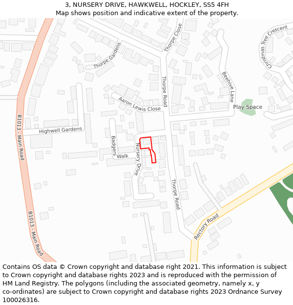 3, NURSERY DRIVE, HAWKWELL, HOCKLEY, SS5 4FH: Location map and indicative extent of plot