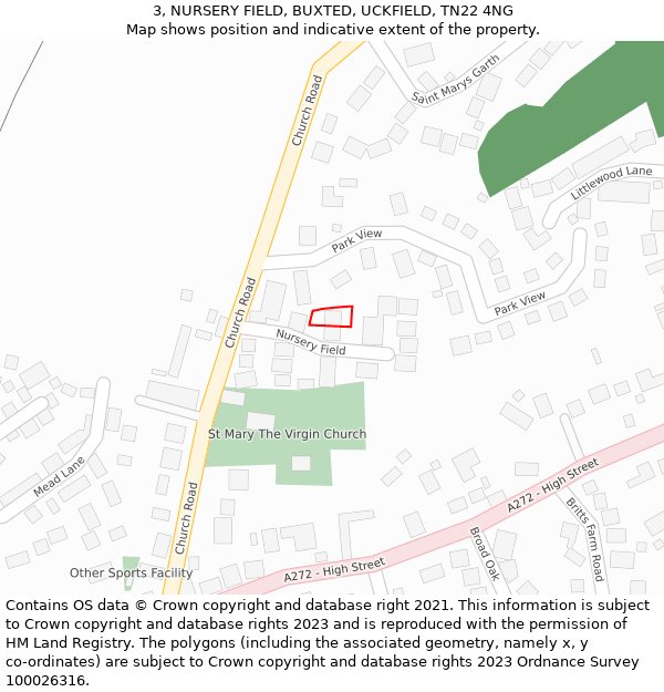 3, NURSERY FIELD, BUXTED, UCKFIELD, TN22 4NG: Location map and indicative extent of plot