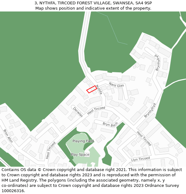 3, NYTHFA, TIRCOED FOREST VILLAGE, SWANSEA, SA4 9SP: Location map and indicative extent of plot