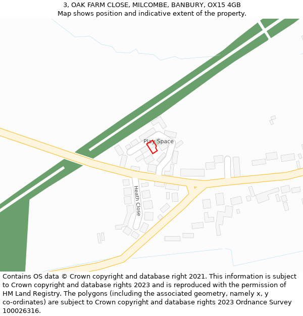 3, OAK FARM CLOSE, MILCOMBE, BANBURY, OX15 4GB: Location map and indicative extent of plot