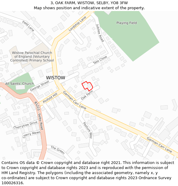 3, OAK FARM, WISTOW, SELBY, YO8 3FW: Location map and indicative extent of plot