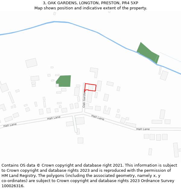 3, OAK GARDENS, LONGTON, PRESTON, PR4 5XP: Location map and indicative extent of plot