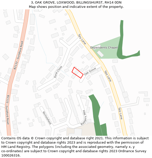 3, OAK GROVE, LOXWOOD, BILLINGSHURST, RH14 0DN: Location map and indicative extent of plot