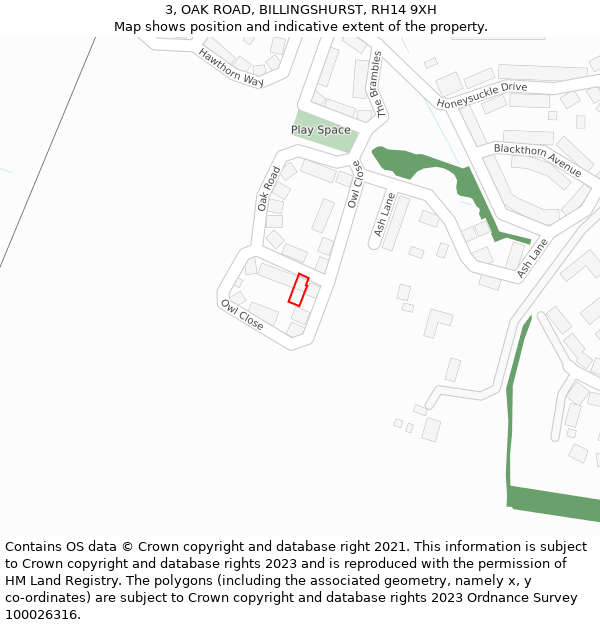 3, OAK ROAD, BILLINGSHURST, RH14 9XH: Location map and indicative extent of plot