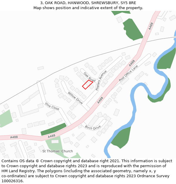 3, OAK ROAD, HANWOOD, SHREWSBURY, SY5 8RE: Location map and indicative extent of plot