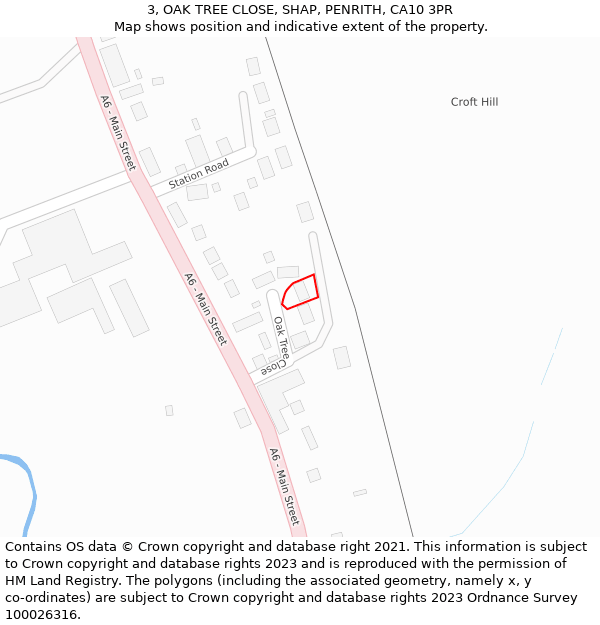 3, OAK TREE CLOSE, SHAP, PENRITH, CA10 3PR: Location map and indicative extent of plot