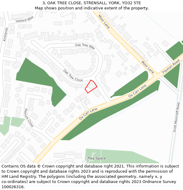 3, OAK TREE CLOSE, STRENSALL, YORK, YO32 5TE: Location map and indicative extent of plot