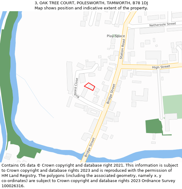 3, OAK TREE COURT, POLESWORTH, TAMWORTH, B78 1DJ: Location map and indicative extent of plot