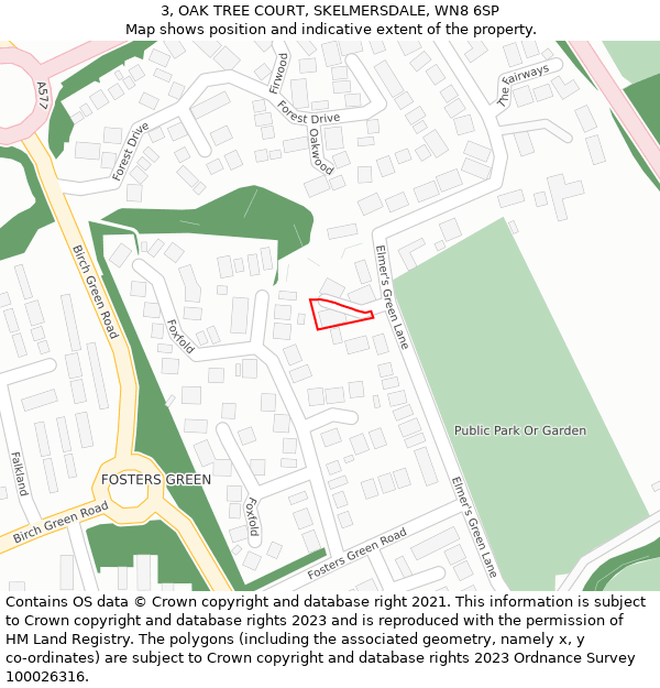 3, OAK TREE COURT, SKELMERSDALE, WN8 6SP: Location map and indicative extent of plot