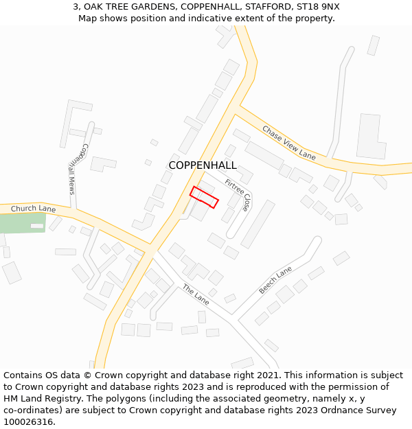 3, OAK TREE GARDENS, COPPENHALL, STAFFORD, ST18 9NX: Location map and indicative extent of plot