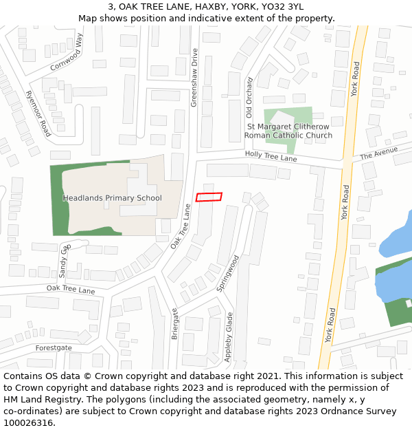 3, OAK TREE LANE, HAXBY, YORK, YO32 3YL: Location map and indicative extent of plot