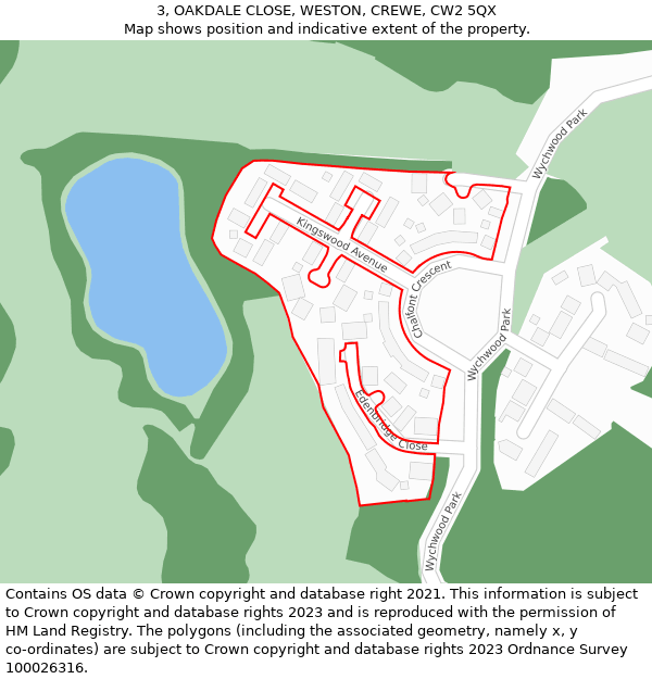 3, OAKDALE CLOSE, WESTON, CREWE, CW2 5QX: Location map and indicative extent of plot