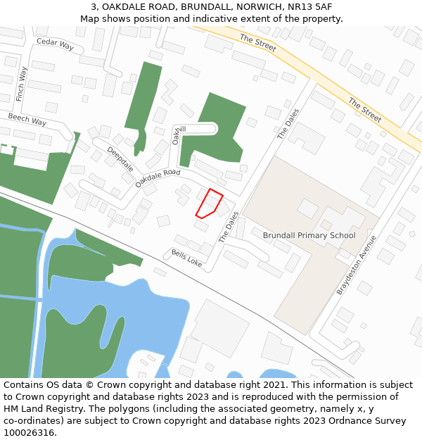 3, OAKDALE ROAD, BRUNDALL, NORWICH, NR13 5AF: Location map and indicative extent of plot