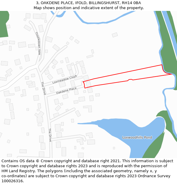 3, OAKDENE PLACE, IFOLD, BILLINGSHURST, RH14 0BA: Location map and indicative extent of plot