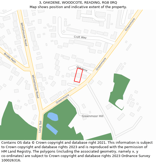 3, OAKDENE, WOODCOTE, READING, RG8 0RQ: Location map and indicative extent of plot