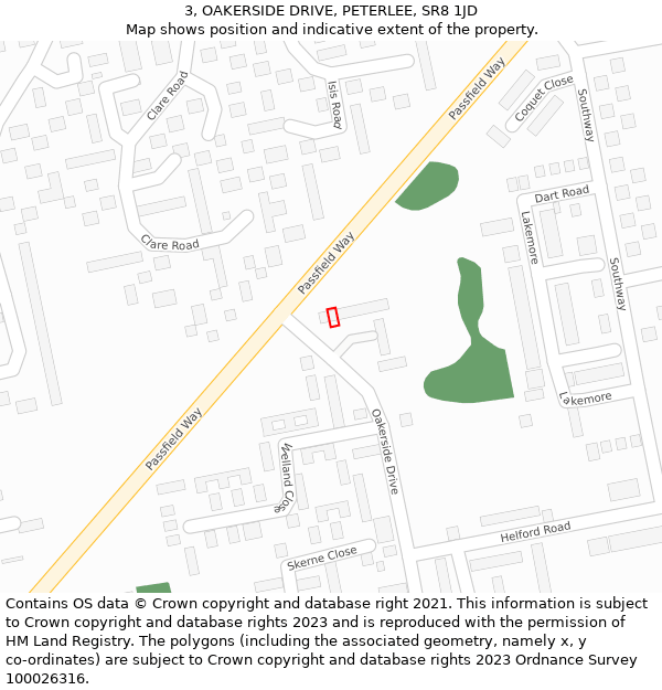 3, OAKERSIDE DRIVE, PETERLEE, SR8 1JD: Location map and indicative extent of plot