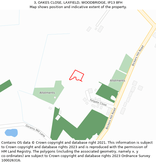 3, OAKES CLOSE, LAXFIELD, WOODBRIDGE, IP13 8FH: Location map and indicative extent of plot