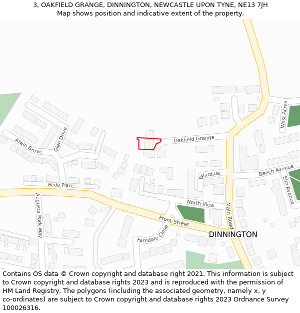 3, OAKFIELD GRANGE, DINNINGTON, NEWCASTLE UPON TYNE, NE13 7JH: Location map and indicative extent of plot