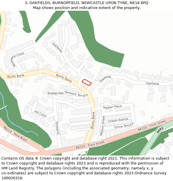 3, OAKFIELDS, BURNOPFIELD, NEWCASTLE UPON TYNE, NE16 6PQ: Location map and indicative extent of plot