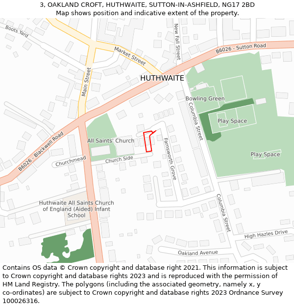 3, OAKLAND CROFT, HUTHWAITE, SUTTON-IN-ASHFIELD, NG17 2BD: Location map and indicative extent of plot