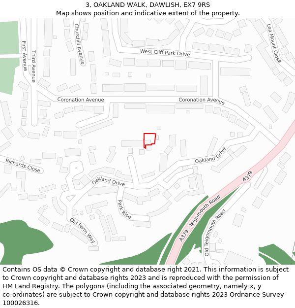 3, OAKLAND WALK, DAWLISH, EX7 9RS: Location map and indicative extent of plot
