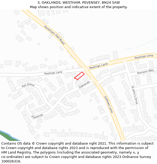 3, OAKLANDS, WESTHAM, PEVENSEY, BN24 5AW: Location map and indicative extent of plot