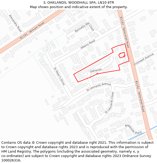 3, OAKLANDS, WOODHALL SPA, LN10 6TR: Location map and indicative extent of plot