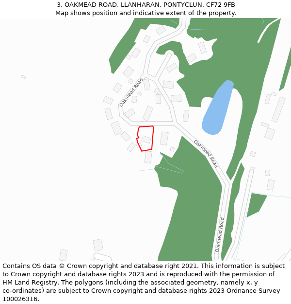 3, OAKMEAD ROAD, LLANHARAN, PONTYCLUN, CF72 9FB: Location map and indicative extent of plot