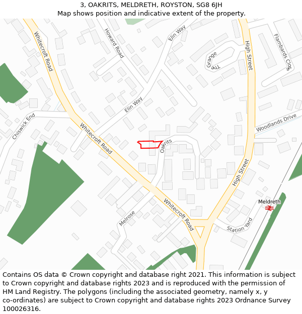 3, OAKRITS, MELDRETH, ROYSTON, SG8 6JH: Location map and indicative extent of plot