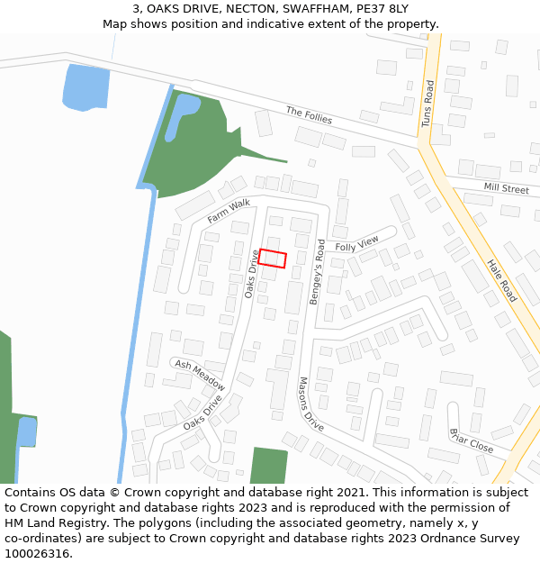 3, OAKS DRIVE, NECTON, SWAFFHAM, PE37 8LY: Location map and indicative extent of plot