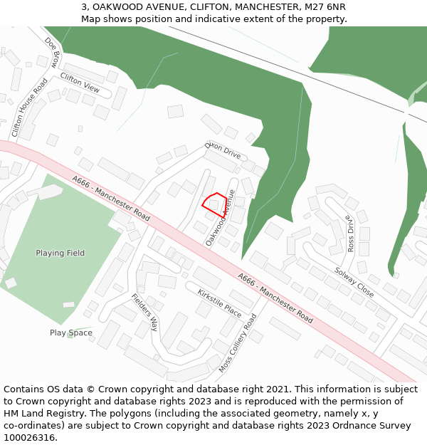 3, OAKWOOD AVENUE, CLIFTON, MANCHESTER, M27 6NR: Location map and indicative extent of plot