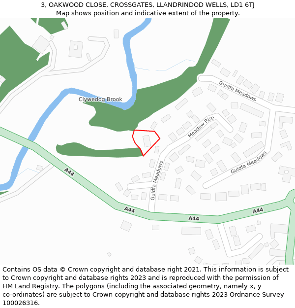 3, OAKWOOD CLOSE, CROSSGATES, LLANDRINDOD WELLS, LD1 6TJ: Location map and indicative extent of plot