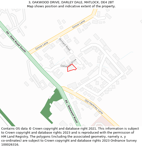 3, OAKWOOD DRIVE, DARLEY DALE, MATLOCK, DE4 2BT: Location map and indicative extent of plot