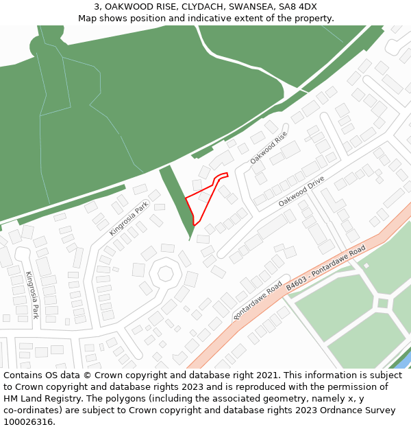 3, OAKWOOD RISE, CLYDACH, SWANSEA, SA8 4DX: Location map and indicative extent of plot