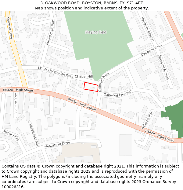 3, OAKWOOD ROAD, ROYSTON, BARNSLEY, S71 4EZ: Location map and indicative extent of plot