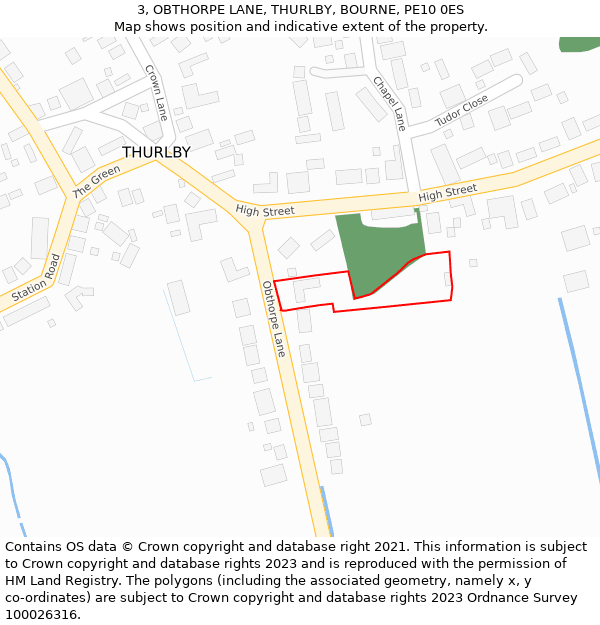 3, OBTHORPE LANE, THURLBY, BOURNE, PE10 0ES: Location map and indicative extent of plot