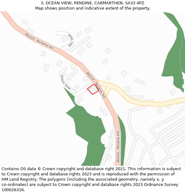 3, OCEAN VIEW, PENDINE, CARMARTHEN, SA33 4PZ: Location map and indicative extent of plot